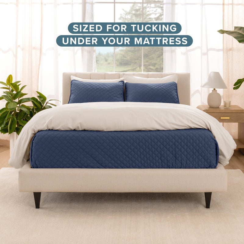 Bare Home Coverlet Set - Full/Queen - Lightweight Bed Decor - Comforter Alternative - All-Season Quilted Bedspread (Full/Queen, Dark Blue) - Image 4